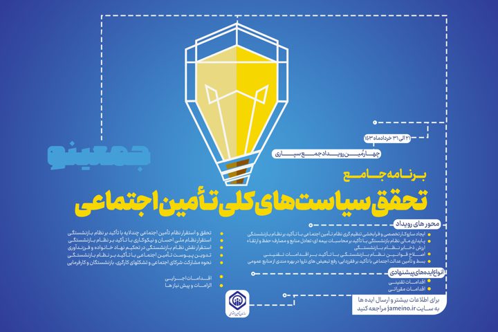 چهارمین رویداد جمع‌سپاری&#۸۲۲۱;جمعینو&#۸۲۲۱; با موضوع برنامه جامع تحقق سیاست‌های کلی تأمین‌اجتماعی