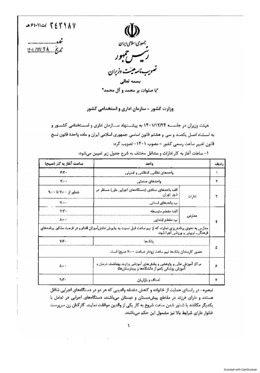 ساعتکار ساعت کاری جدید ادارات، بانک‌ها و مدارس از ۱۶ فروردین ۱۴۰۴ اعلام شد &bull; پایگاه خبری عصری نو