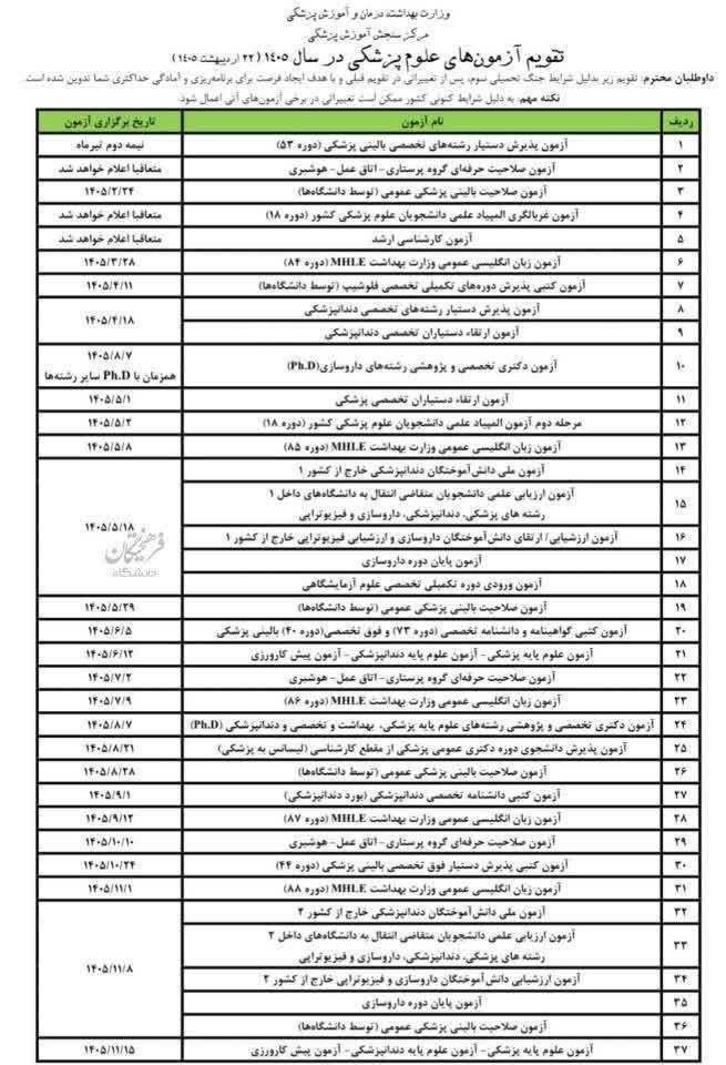 IMG 20260513 191412 551 تقویم آزمون‌های علوم پزشکی سال ۱۴۰۵ اعلام شد &bull; پایگاه خبری عصری نو