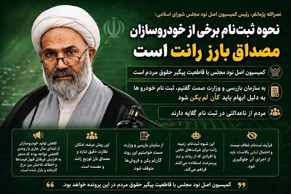 پزمانفر ورود کمیسیون اصل ۹۰ به فروش پرحاشیه خودرو / هشدار درباره رانت در ثبت‌نام‌ها &bull; پایگاه خبری عصری نو
