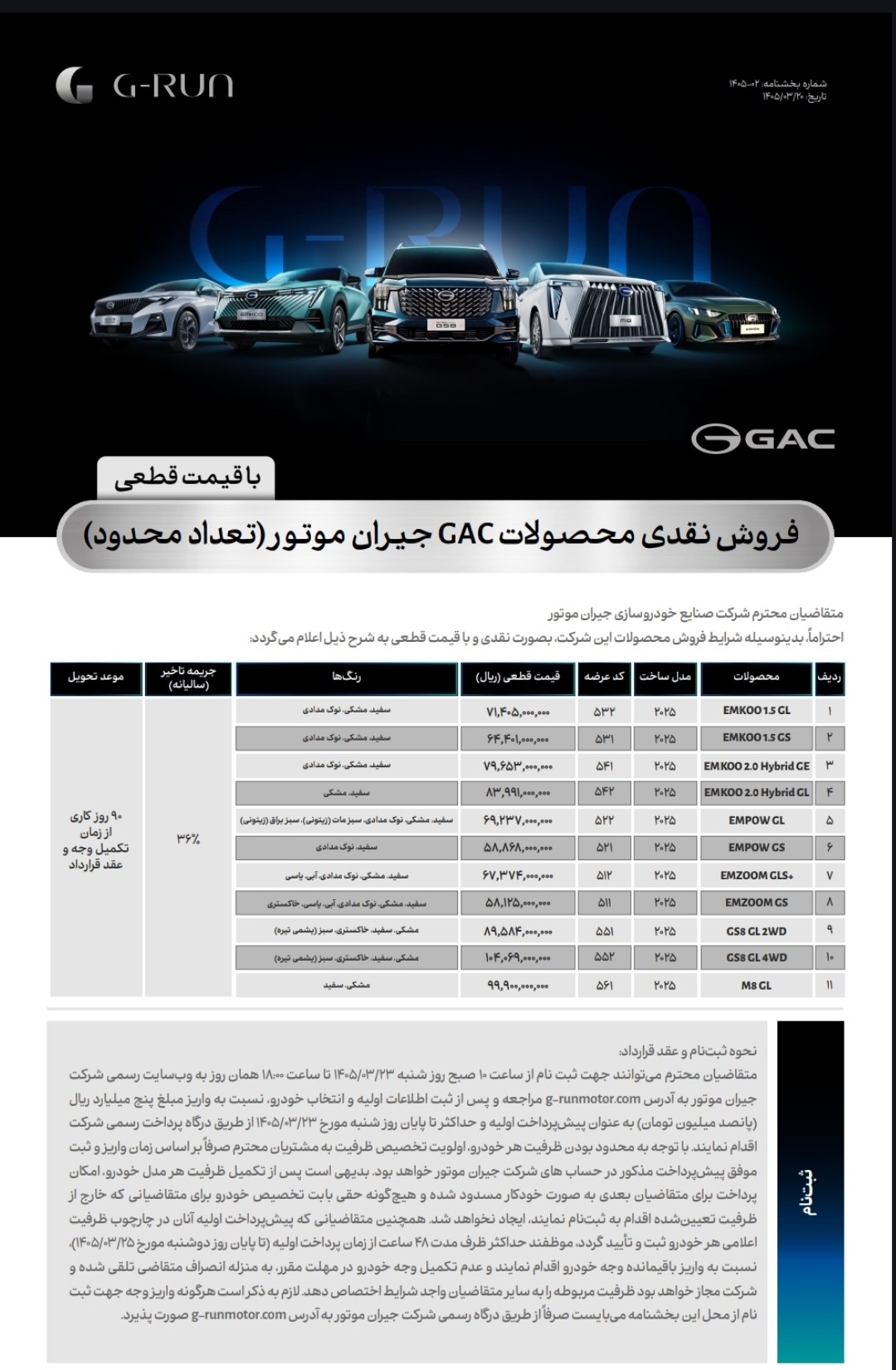 شرایط فروش فوقالعاده نقدی محصولات GAC توسط جیران موتور اعلام شد 2 https://asreeno.ir/wp-content/uploads/2026/06/g-run-motor-gac-69f1c624ac2412655ac783e4.jpeg IMG 20260612 093425 781 شرایط فروش فوقالعاده نقدی محصولات GAC توسط جیران موتور اعلام شد • پایگاه خبری عصری نو